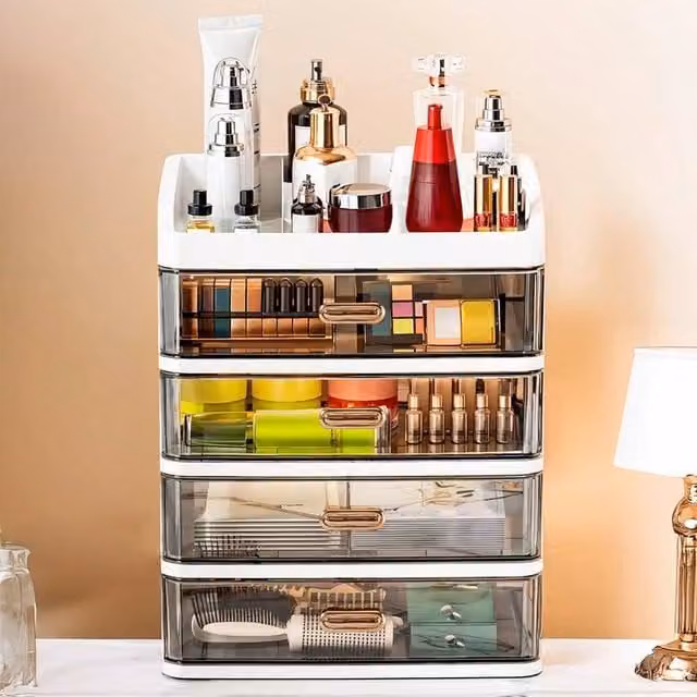 EONLION 4 Drawer Makeup Organiser Storage Unit in White, W: 50 cm, D: 50 cm, H: 50 cm