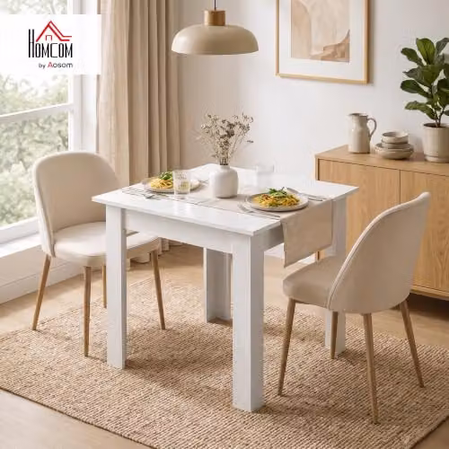 HOMCOM Modern Square Dining Table in White, W/D/H: 80 x 80 x 76 cm – 2