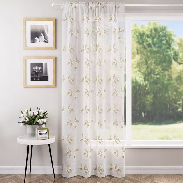 Oasis Floral Voile Panel Curtain in Beige, Width: 229 cm