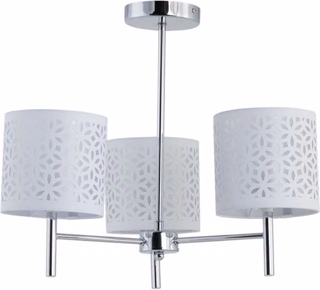 First Choice Lighting Brea Chrome 3 Light Ceiling Fitting with White Fabric Shades – 1