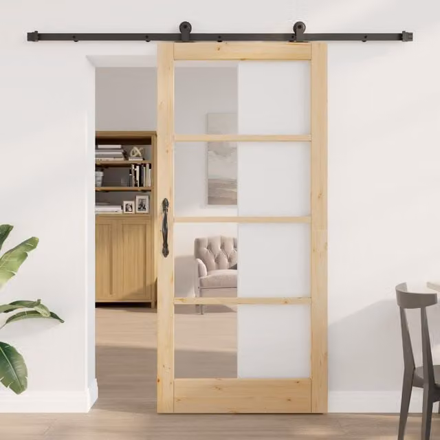 Berkfield Home Orkdal Minimalist Sliding Door with Hardware Set in Beige, W: 93 cm, H: 202 cm