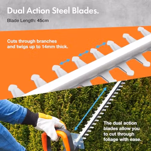 VonHaus 20V Max Cordless Reciprocating Hedge Trimmer with Rechargeable Battery and Charger, Grey, Black and Orange – 2