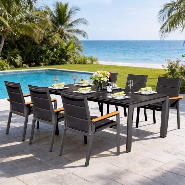 Mimo Modern 6-Seater Dining Set with Grey Ceramic Table Top and Aluminium Chairs – 1