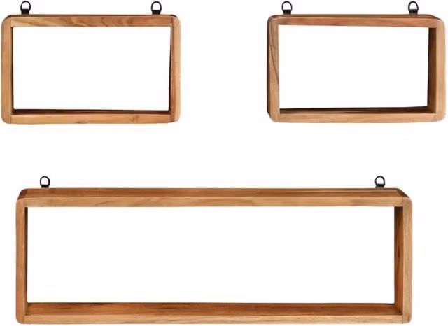 Berkfield Home 3 Piece Wall Mounted Cube Shelf Set in Brown Solid Acacia Wood – 1