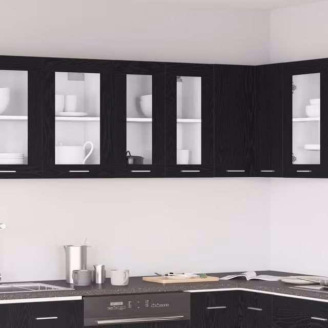 Berkfield Home Modern Wall Mounted Glass Cabinet in Black Oak, W/D/H: 60 x 31 x 60 cm – 1
