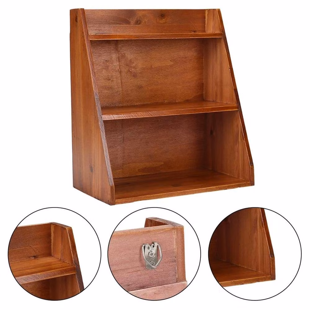 Kelvenix 3 Tier Brown Wooden Wall Mounted Storage Shelf Unit with Back Panel – 3