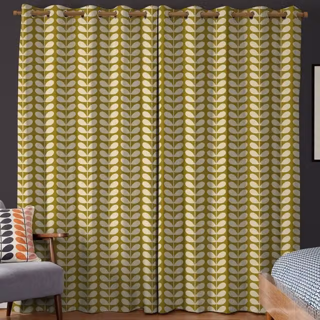 Orla Kiely Made to Measure Blackout Floral Eyelet Curtain Panel in Seagrass, Yellow and Green