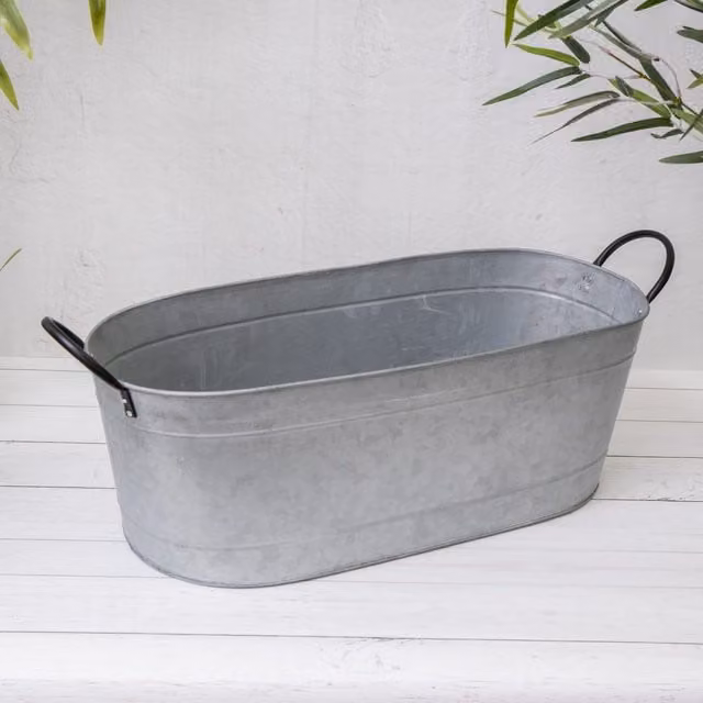 Annibells Large Aged Galvanised Metal Trough Planter, Grey, Height: 23 cm