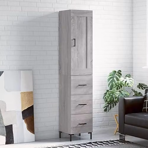 vidaXL Highboard in Grey Sonoma, Modern Engineered Wood Cabinet with Hinged Doors and Internal Shelves, W/D/H: 34.5 x 34.0 x 180.0 cm – 2
