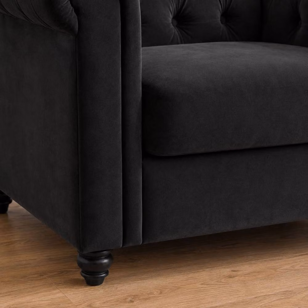 Sofaya Hampton Chesterfield 1 Seater Armchair in Black Velvet – 3