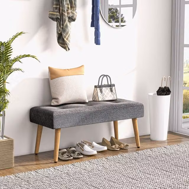 HOMCOM Multifunctional Tufted Upholstered Shoe Bench and Ottoman in Grey