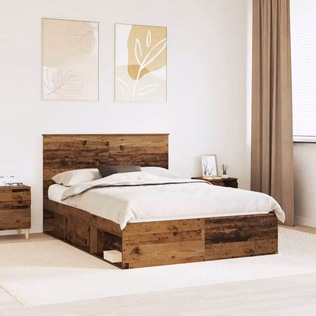 Berkfield Home Modern Bed Frame with Headboard and Drawers in Brown Solid Pine and Engineered Wood, W: 135 cm, L: 190 cm – 1