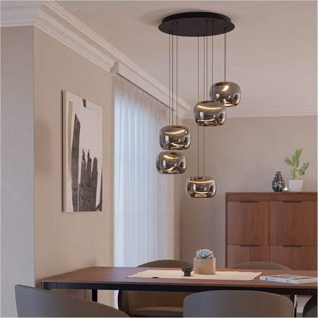 Loops Modern Black LED Glass Pendant Light for Indoor Ceiling Hanging Fitting – 1