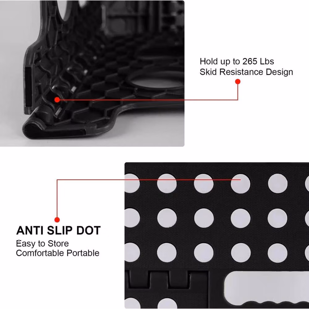 VOGREX Heavy Duty Foldable Step Stool in Black with 150kg Capacity – 4