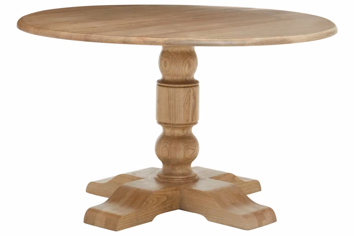 Orsina Round Oak Wood Dining Table in Brown and Beige, W: 127.0 cm, D: 127.0 cm, H: 77.0 cm – 2