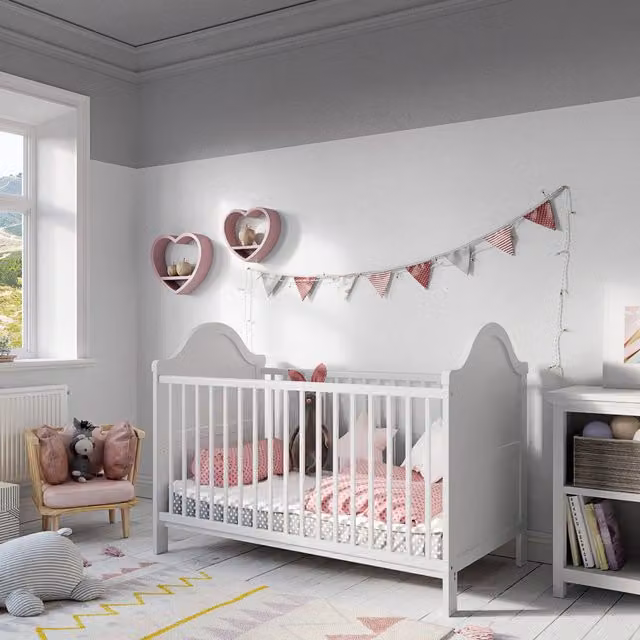 Love For Sleep Wendy Vintage Pine Cot Bed with Drop Side in White