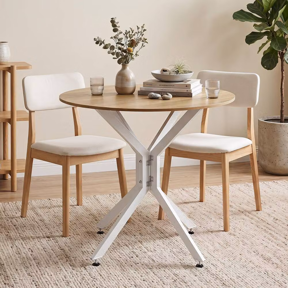 Gymax Round Drop Leaf Expandable Dining Table in White – 3