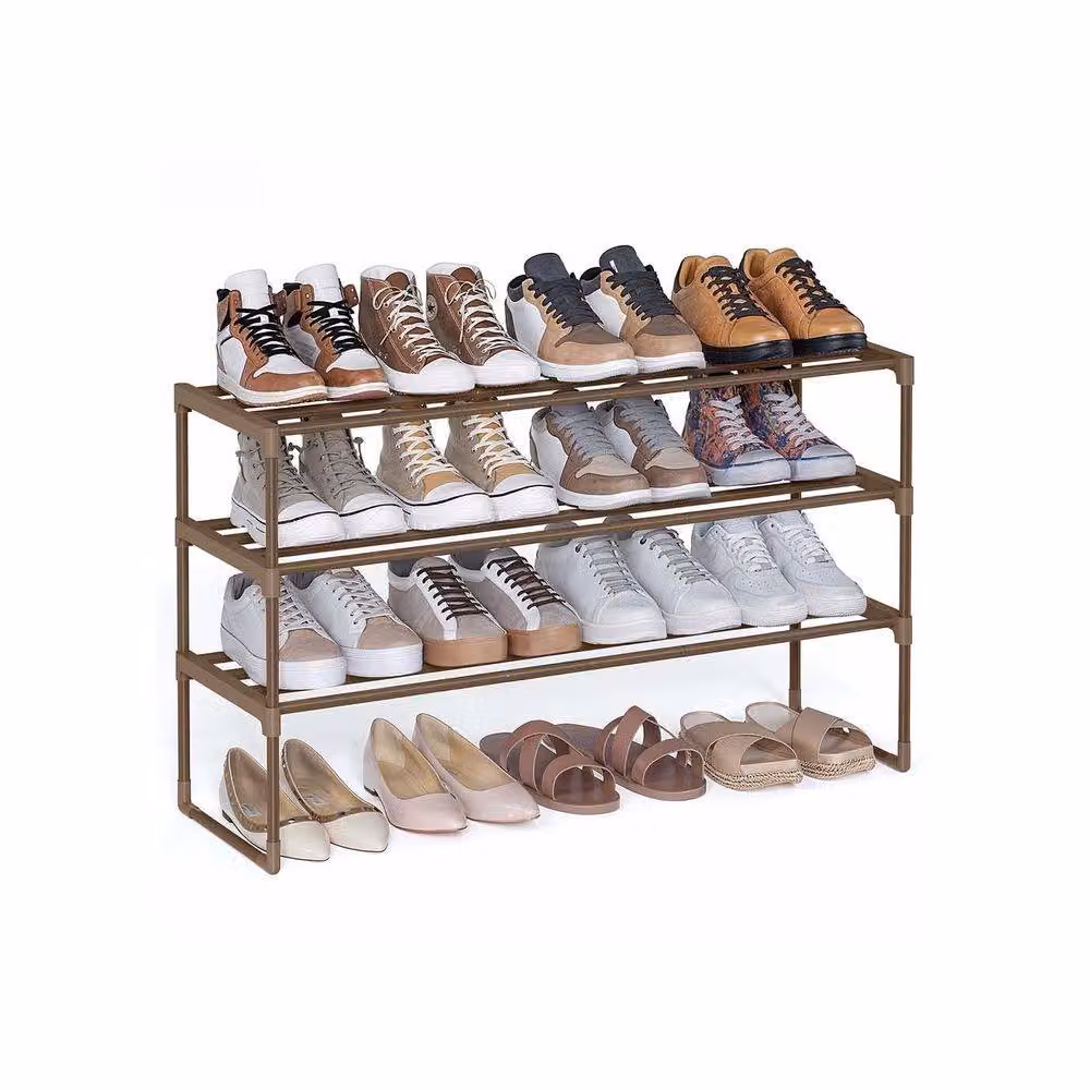 Pirlo Plush 3 Tier Metal Shoe Rack with Open Shelves in Walnut Brown – 5