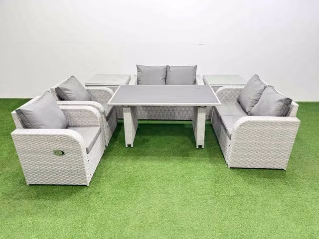Fimous 7 Piece Patio Garden Furniture Set with Cushions and 2 Side Tables in Light Grey