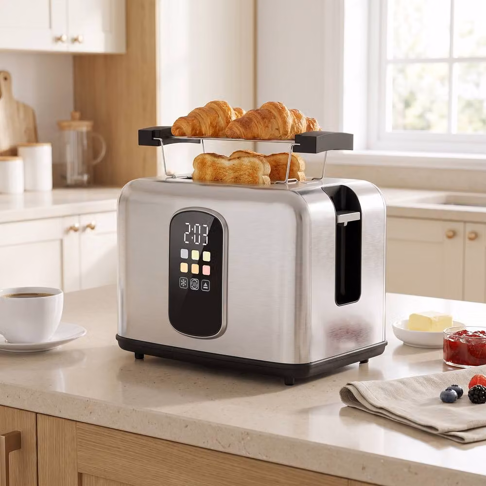 HOMCOM 2 Slice Silver Stainless Steel Toaster with Digital Display and Timer – 2