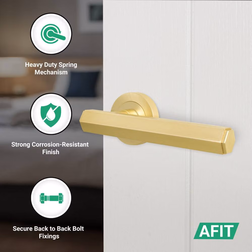 AFIT Satin Brass Internal Door Handle and Latch Set in Gold – 2