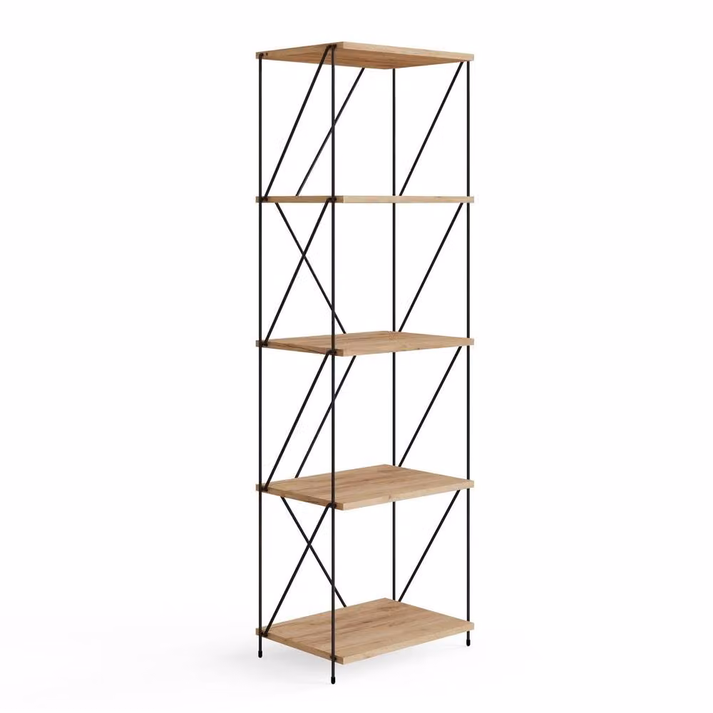 Timber Art Design Leyo 5 Tier Open Display Bookcase Storage Unit in Light Oak, W/D/H: 136.5 x 31.0 x 41.4 cm – 2