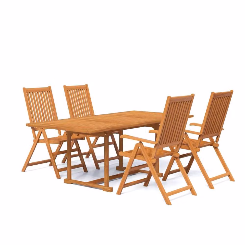 Berkfield Home 5 Piece Extendable Garden Dining Set in Brown Oiled Acacia Wood – 2