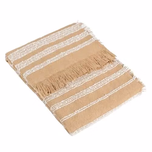HOEM Jour Beige Woven Fringed Bouclé Yarn Throw, W: 130 cm, D: 180 cm – 1