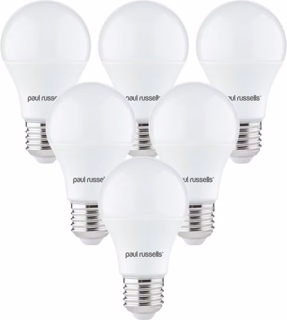 Paul Russells 60W LED Globe Bulb, E27, Warm White 2700K, White (Pack of 6)