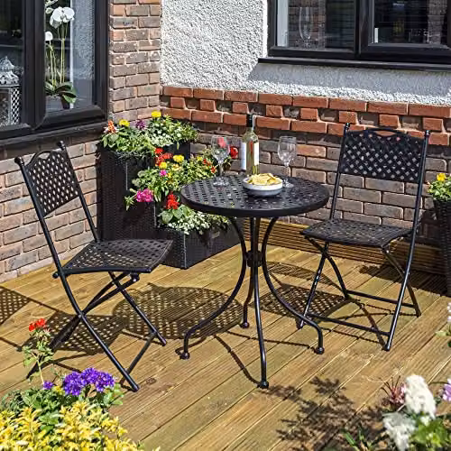 Rowlinsons Havana Black Metal Geometric Garden Bistro Set W60 x D60 x H70 cm