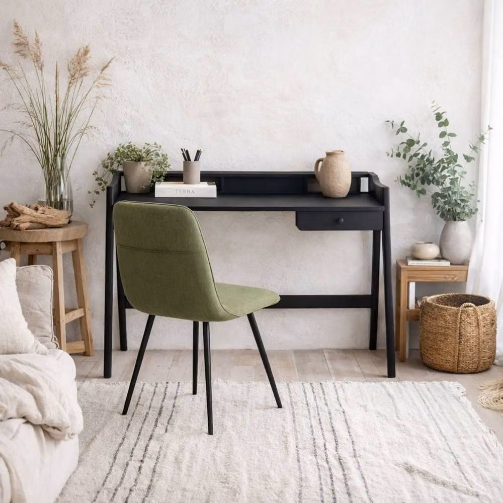 Wyld Haus Heppt Black Matt Ash Veneer Writing Desk with 1 Drawer – 2