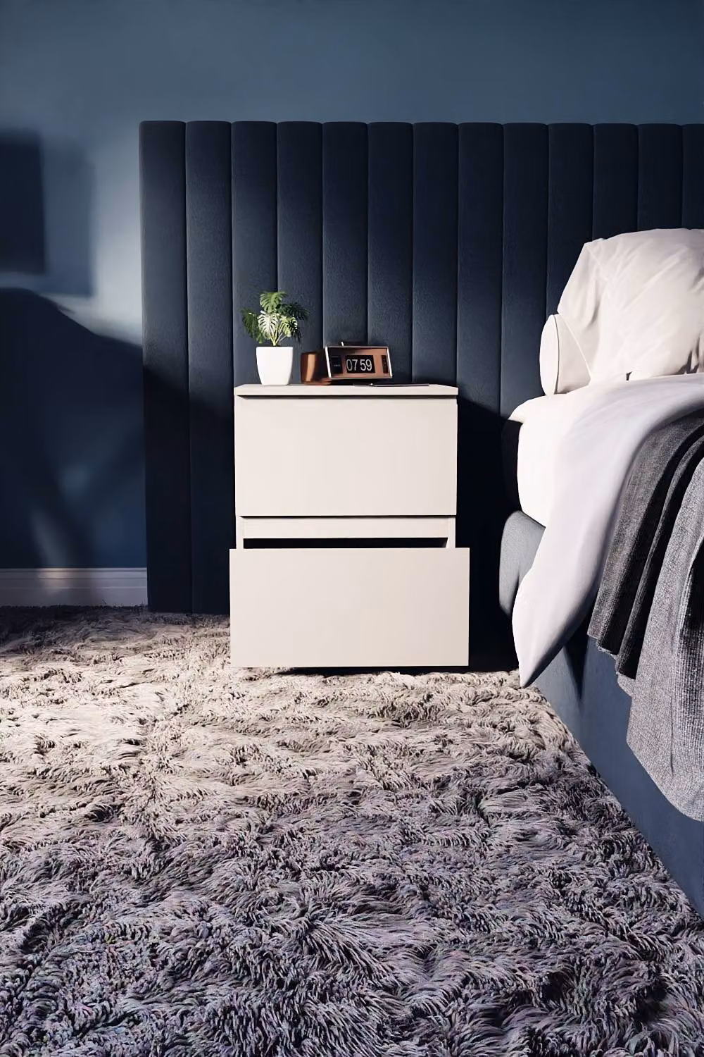 HD Designs Denver 2 Drawer Bedside Chest of Drawers in White – 3
