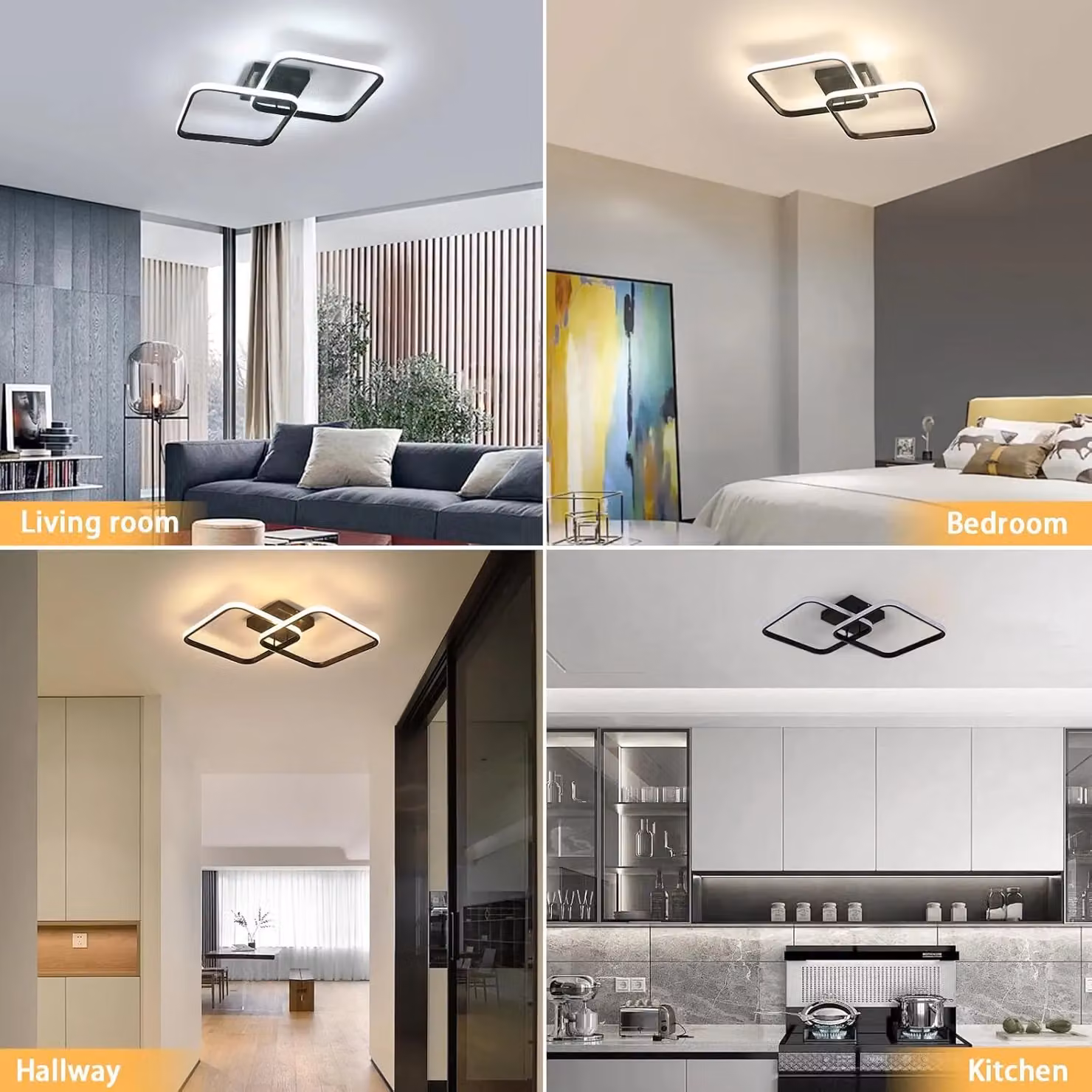 COMELY Modern Square Dimmable LED Ceiling Light with Remote Control, Black – 7