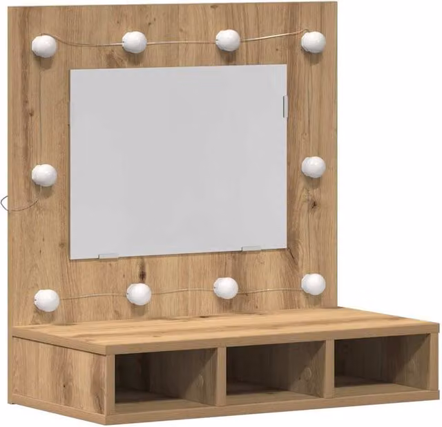 Berkfield Home Artisan Oak Vanity Unit with Mirror in Brown, W/D/H: 60 x 31.5 x 62 cm