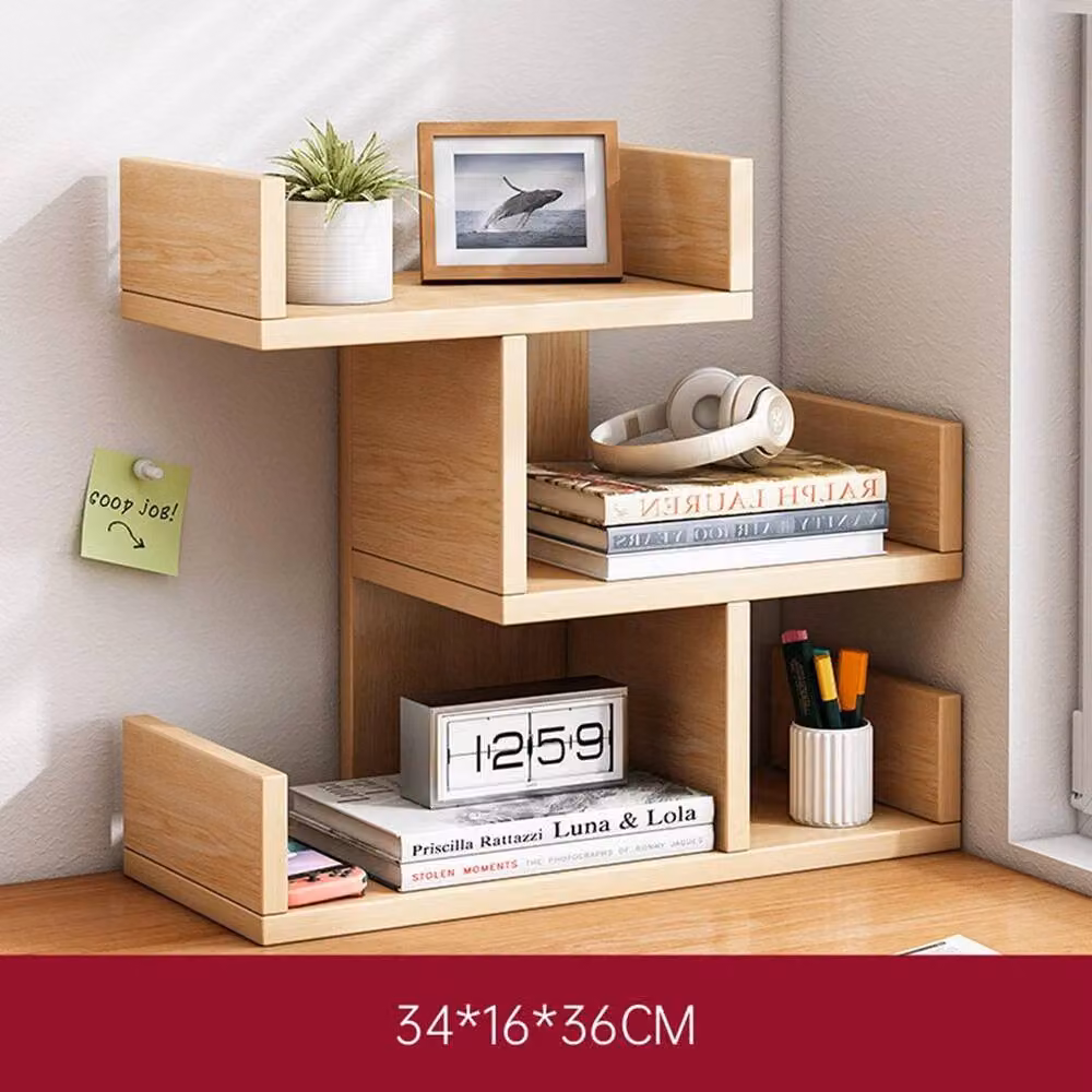 KORVIXA 3-Layer Oak Wooden Desktop Storage Rack in Beige, W/D/H: 34 x 16 x 36 cm – 2