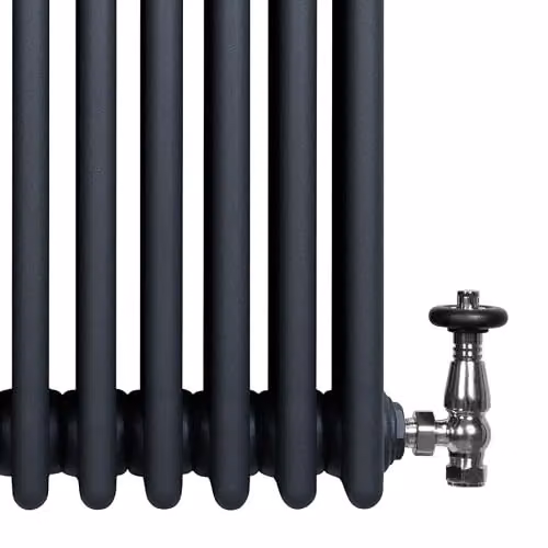 Monster Shop Anthracite Grey 4 Column Carbon Steel Radiator with Chrome Thermostatic Radiator Valve Set and Wall Brackets, H: 1505 mm, W: 300 mm – 4