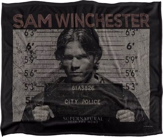 Warner Brothers Supernatural Sam Mug Shot Silky Touch Super Soft Throw Blanket in White – 1