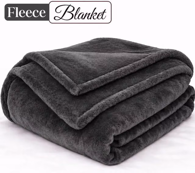 Pamposh Reversible Flannel Fleece Blanket in Dark Grey