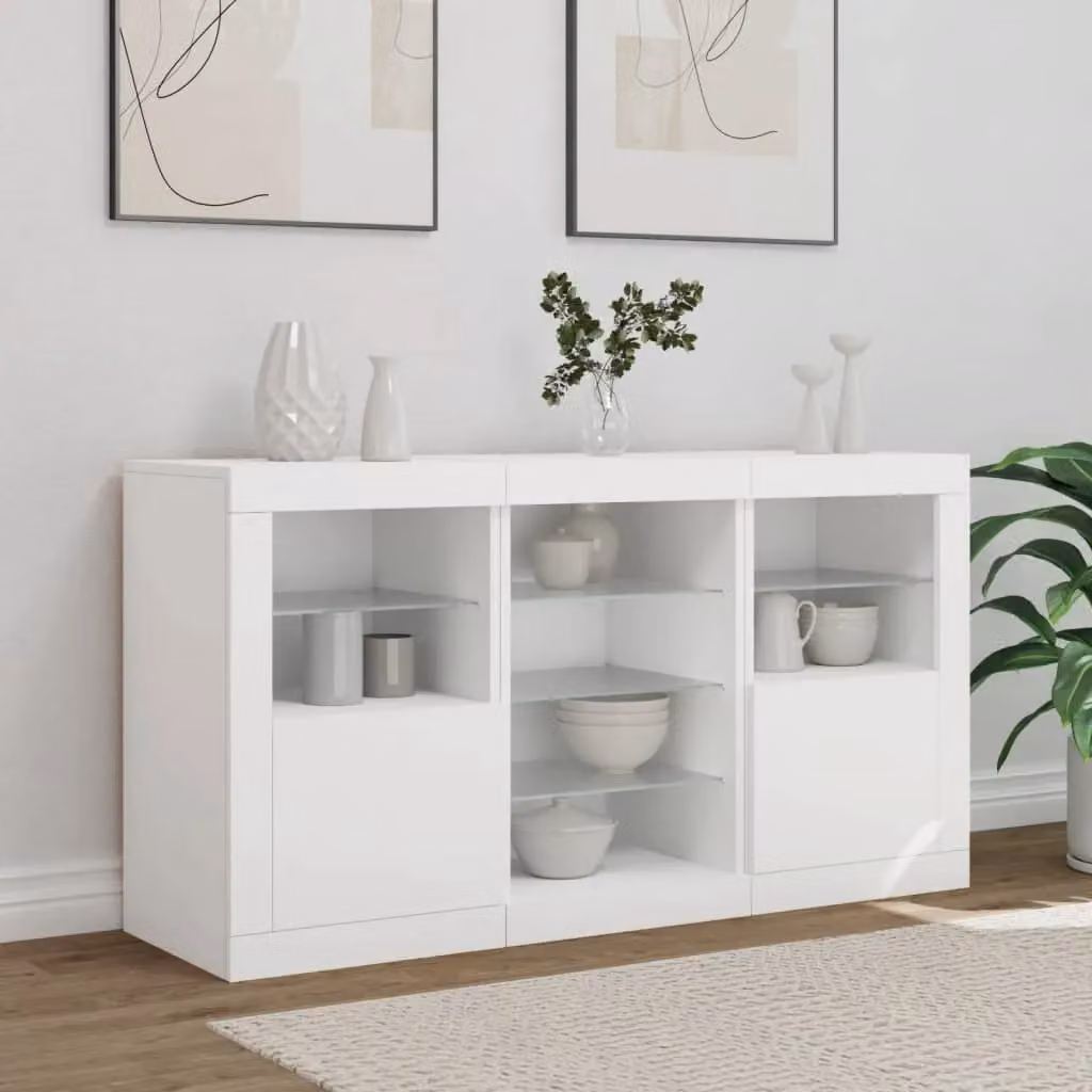 Berkfield Home Modern White Glossy Sideboard with Integrated LED Lights W/D/H: 123 x 37 x 67 cm – 2