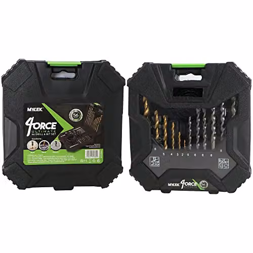MYLEK 56 Piece HSS Drill Bit and Screwdriver Accessory Set with Storage Case in Black and White – 6
