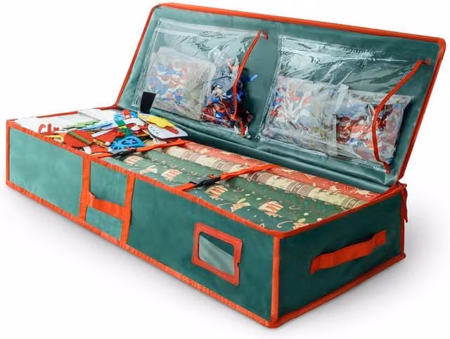 Keplin Green Christmas Wrapping Paper and Decoration Storage Bag, Foldable Fabric Organizer with Handles – 1