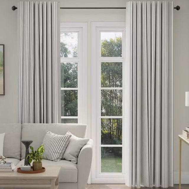 ANTE DECOR Burgess Made To Measure Blackout Cotton Stripe Curtains in White and Black