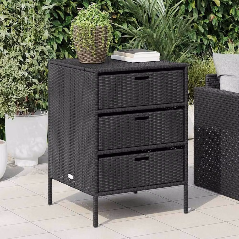 Berkfield Home Garden Storage Cabinet in Black Poly Rattan and Steel, W/D/H: 55 x 59 x 80 cm – 3