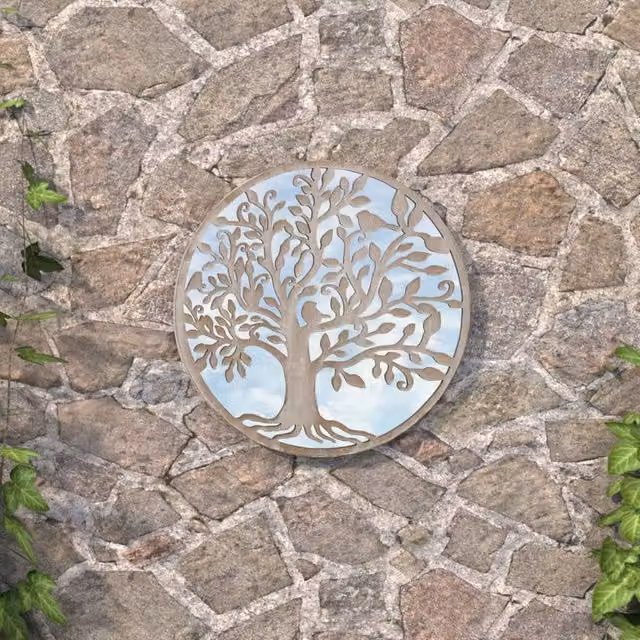 Berkfield Round Metal Garden Wall Mirror in Sand Beige, Diameter: 60 cm, Depth: 2.5 cm – 1