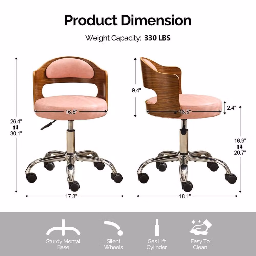 EONLION Pink Synthetic Leather Adjustable Swivel Office Chair for Home or Task Use – 2