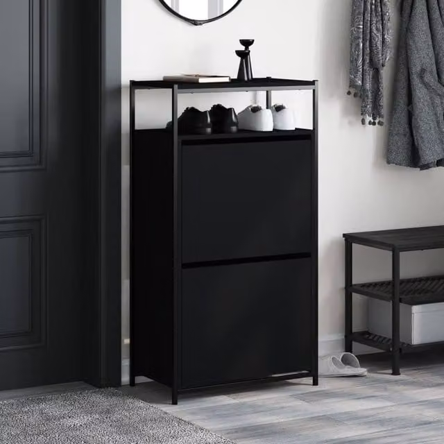 Berkfield Home Modern Black Shoe Cabinet with Tilting Compartments, W/D/H: 60 x 34 x 112 cm – 1