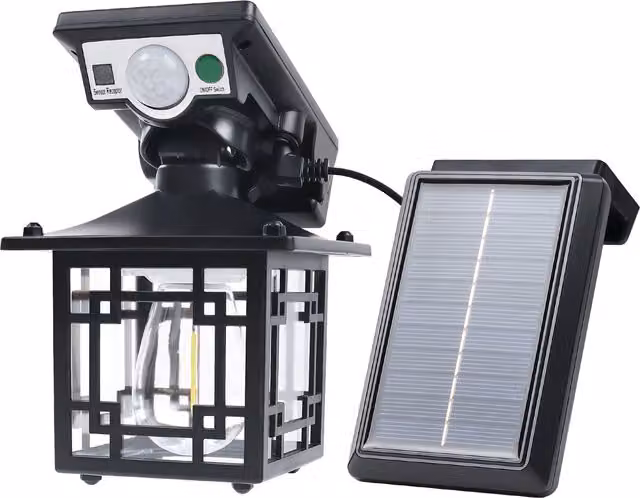 ExtraStar 3W Solar LED Lantern with PIR Motion Sensor, IP44 Outdoor Security Light, Black
