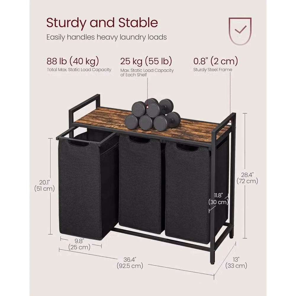 FORGEVIO 3-Bag Pull-Out Removable Sorter Laundry Hamper in Black, W/D/H: 40 x 42.5 x 92.5 cm – 2