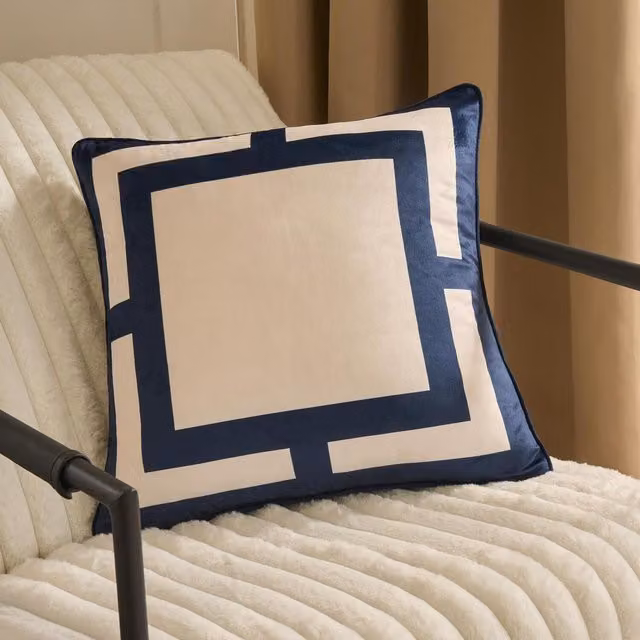 OHS Square Graphic Print Cushion Covers in Blue and White, Pack of 2, W: 45 cm