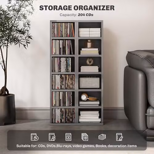 HOMCOM Set of 2 Grey CD and DVD Storage Units with Adjustable Shelves – 3